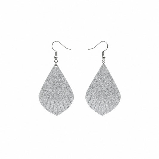 Dazzle Silver White Pearl Fringe Teardrop Leather Earrings