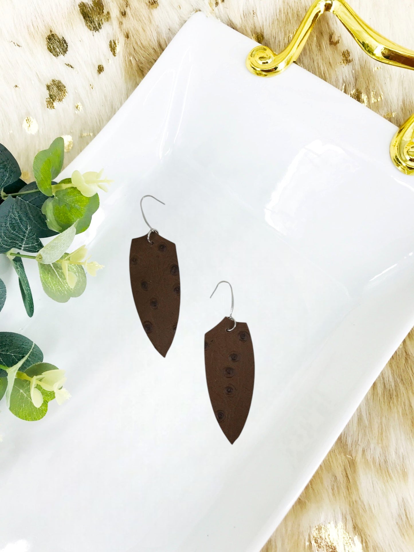 Embossed Ostrich Leather Earrings - E19-1242