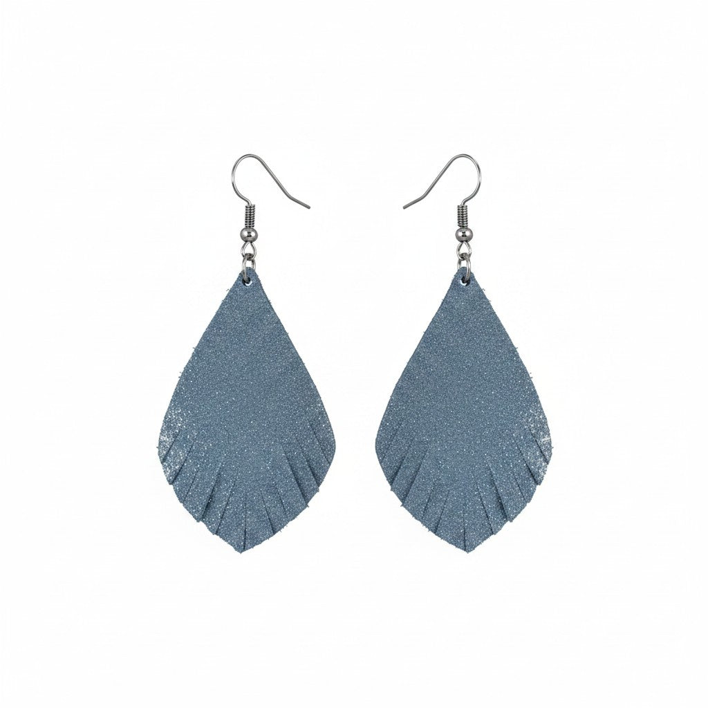 Iceberg Dazzle Fringe Teardrop Leather Earrings