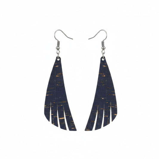Navy Cork Fringe Leather Earrings