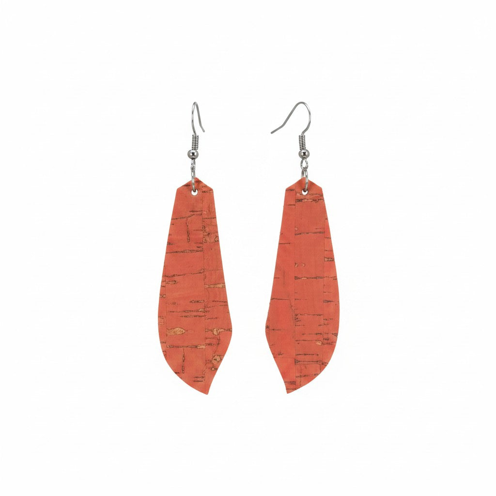 Salmon Cork Angled Leaf Leather Earrings