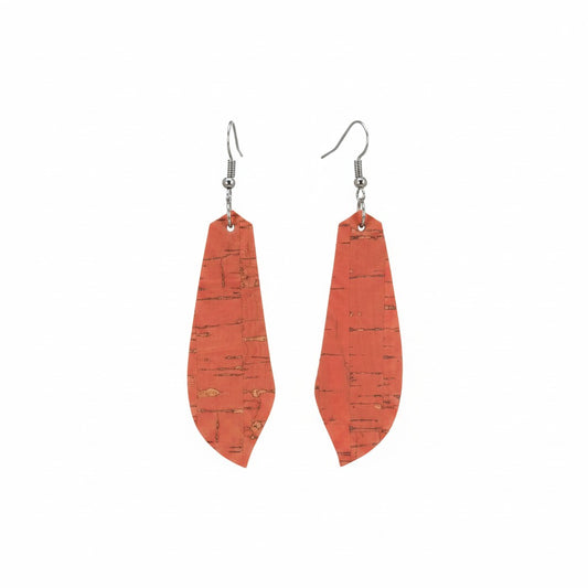 Salmon Cork Angled Leaf Leather Earrings