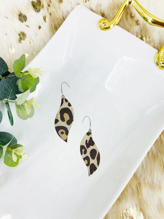 Almond Large Cheetah Leather Earrings - E19-1253