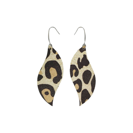 Almond Cheetah Leaf Drop Earrings