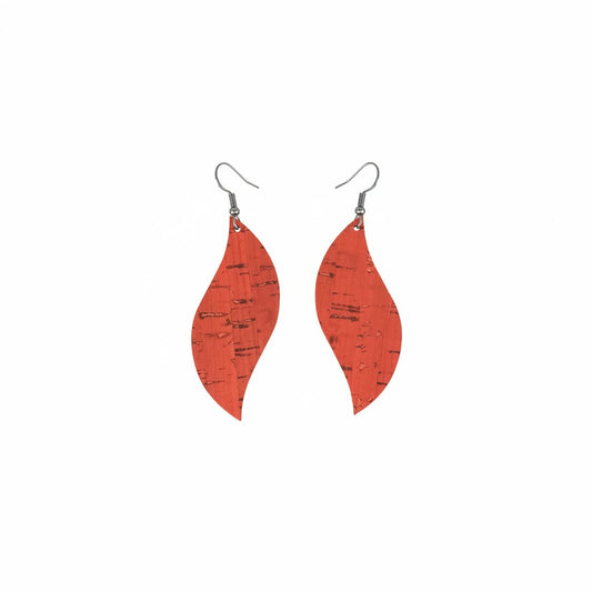 Salmon Cork Curved Leaf Leather Earrings