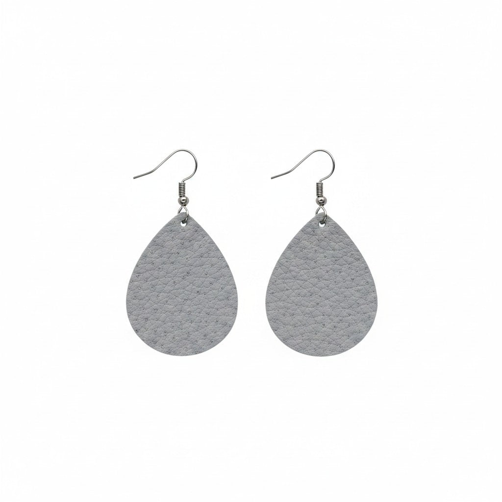 Grey Pebbled Teardrop Leather Earrings