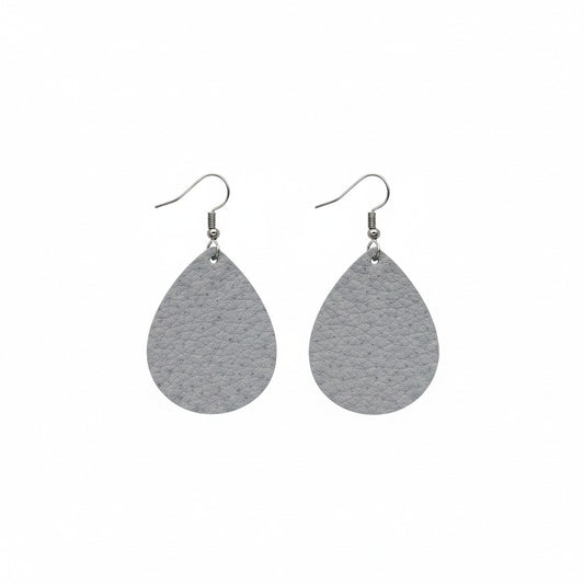 Grey Pebbled Teardrop Leather Earrings