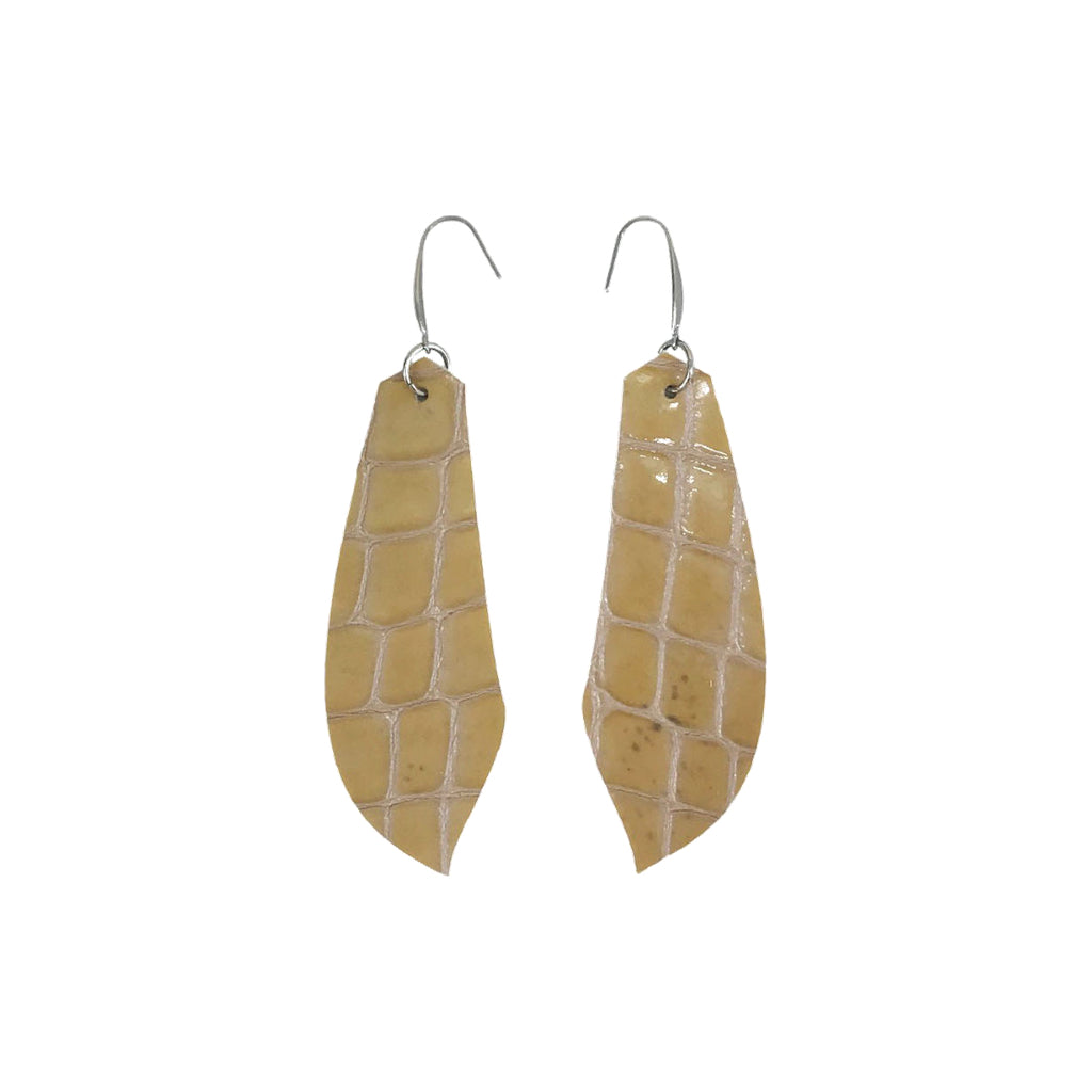 Mocha Croc Leaf Drop Earrings