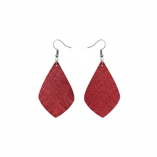 Marbled Red Teardrop Leather Earrings