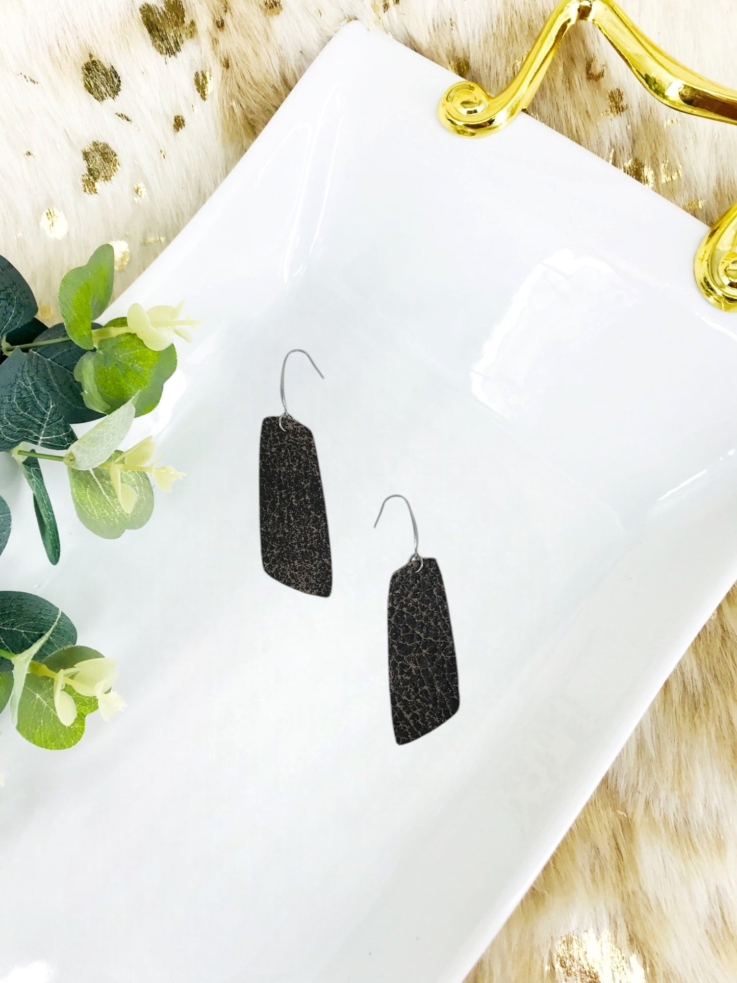Distressed Gray Leather Earrings - E19-1269