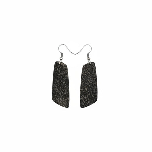 Distressed Vintage Gray Angled Bar Leather Earrings