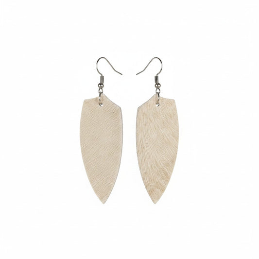 Natural Hair On Slim Leaf Leather Earrings