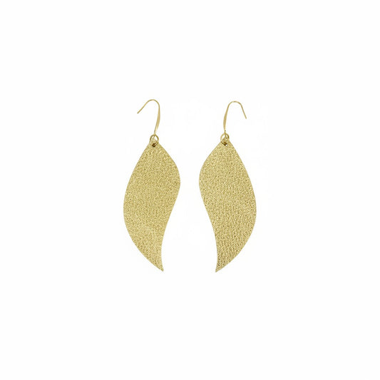 Gold Curved Leaf Leather Earrings