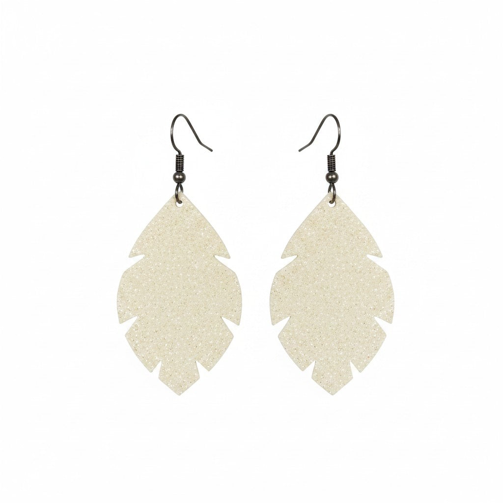 Champagne Dazzle Scalloped Leaf Leather Earrings