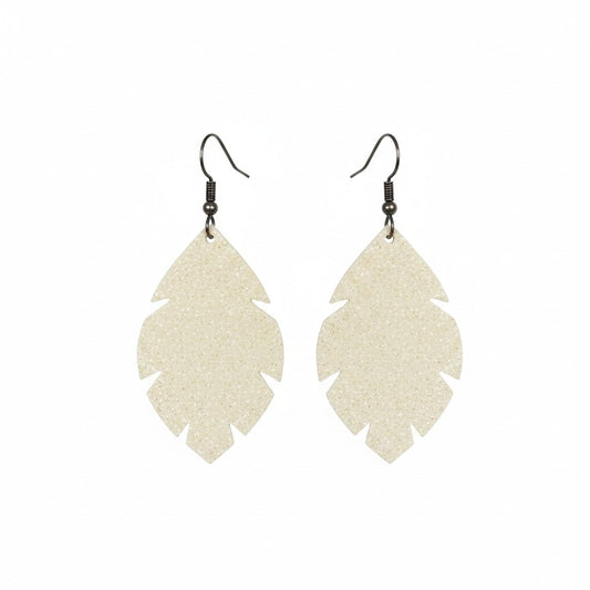 Champagne Dazzle Scalloped Leaf Leather Earrings