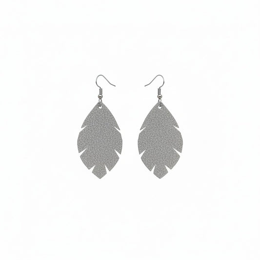 Taupe Dazzle Scalloped Leaf Leather Earrings