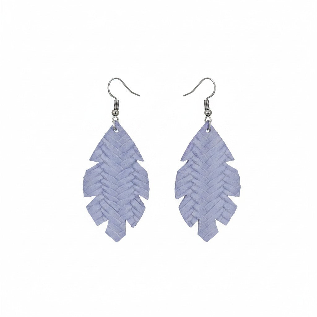 Lavender Haze Braided Fishtail Leaf Leather Earrings