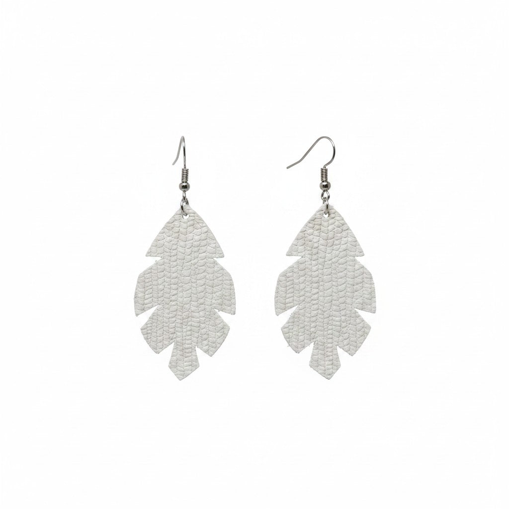 Grey Skies Palm Leaf Leather Earrings