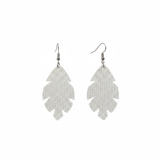 Grey Skies Palm Leaf Leather Earrings