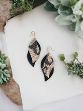 Load image into Gallery viewer, Metallic Leather Snake Skin and Black Leather Earrings - E19-1292
