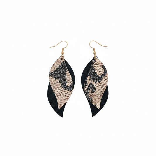 Taupe Copper Snake Layered Leather Earrings
