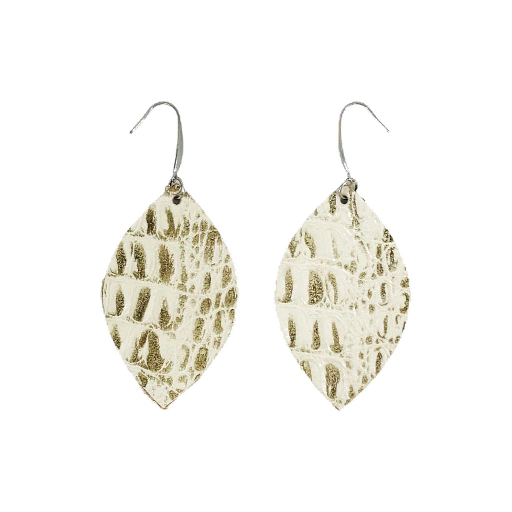 Beige Croc Leaf Drop Earrings