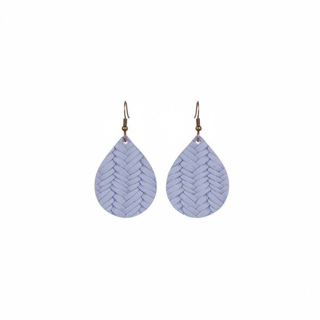 Lavender Haze Braided Fishtail Teardrop Leather Earrings