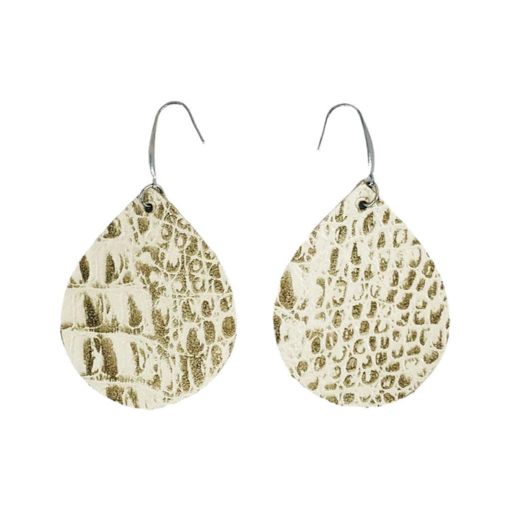 Beige Croc Teardrop Earrings