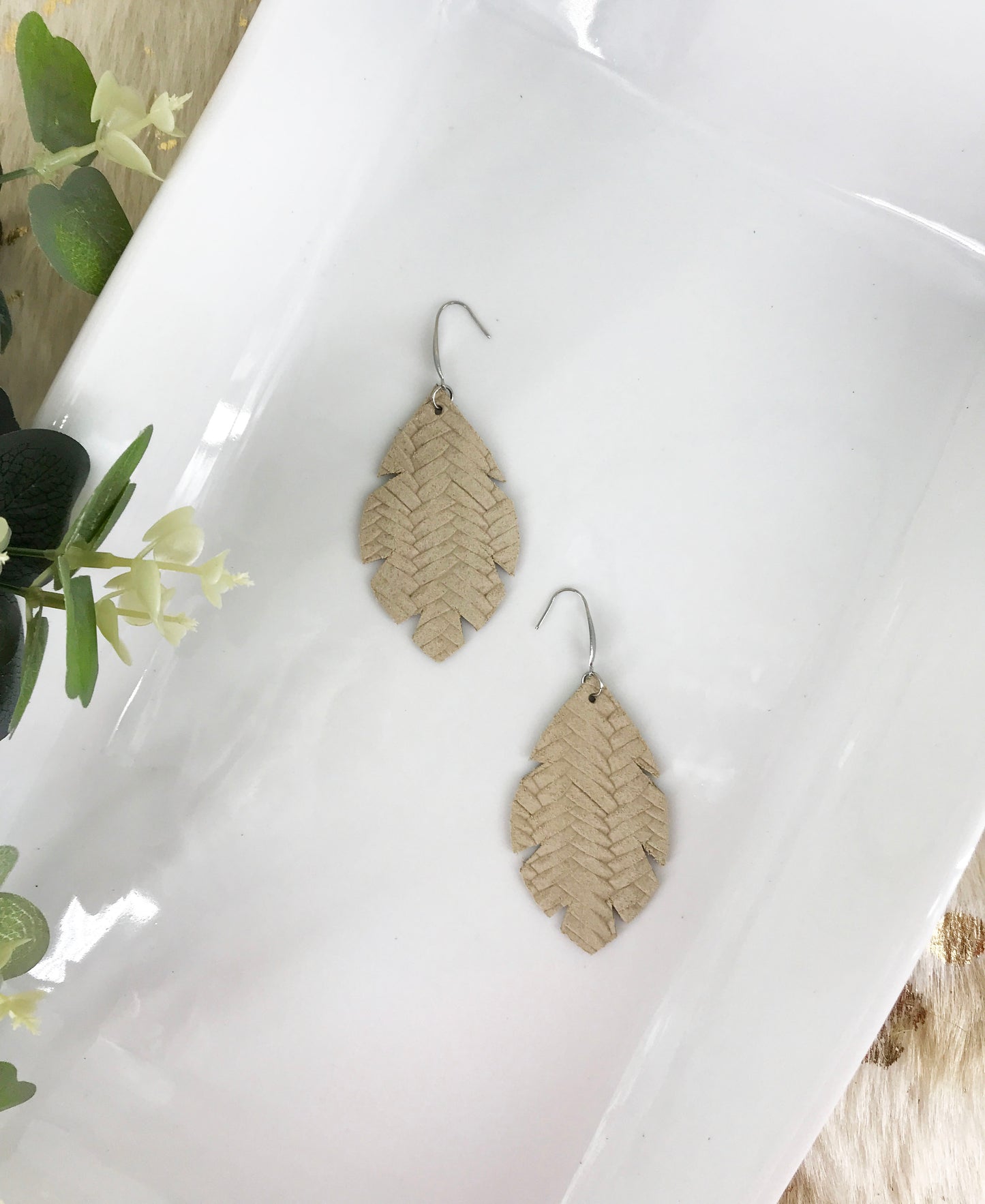 Desert Sand Braided Fishtail Leather Earrings - E19-1304