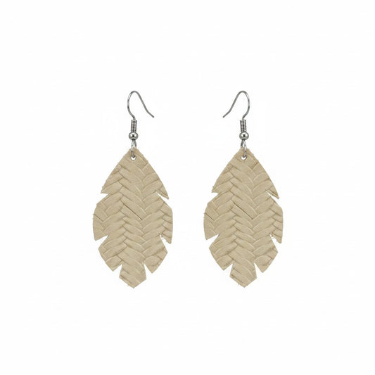 Desert Sand Braided Fishtail Leaf Leather Earrings