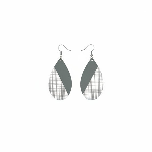 Gray & White Plaid Teardrop Leather Earrings