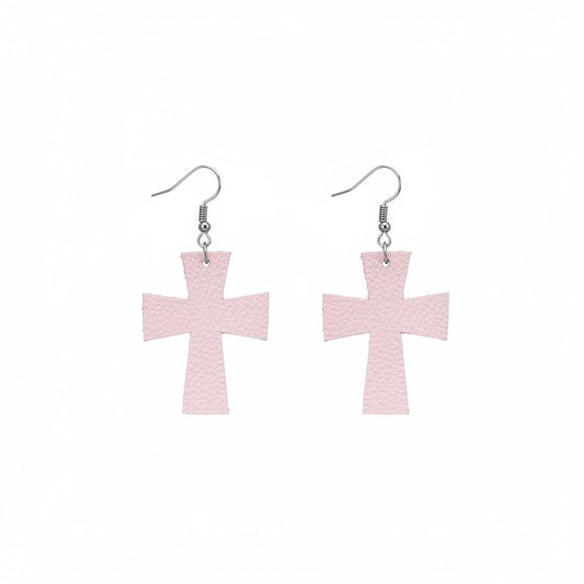 Baby Pink Faith Cross Divine Leather Earrings