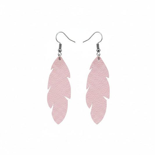 Baby Pink Long Leaf Divine Leather Earrings