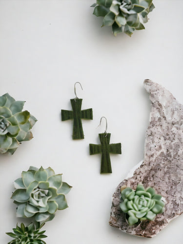 Green Distressed Leather Earrings - E19-1317