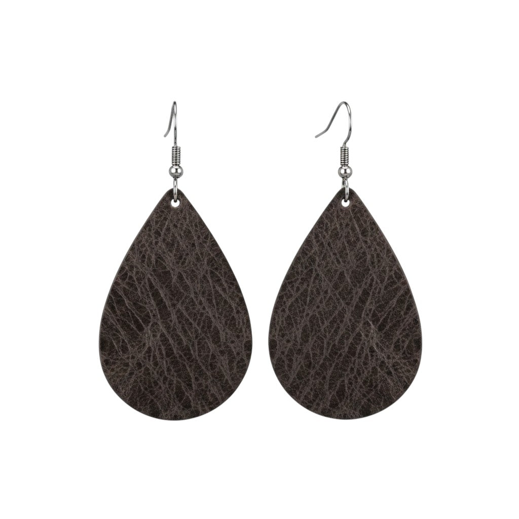 Brown Metallic Teardrop Leather Earrings