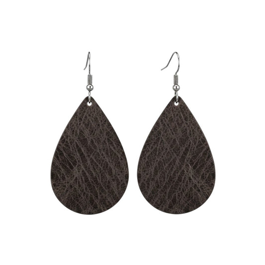 Brown Metallic Teardrop Leather Earrings