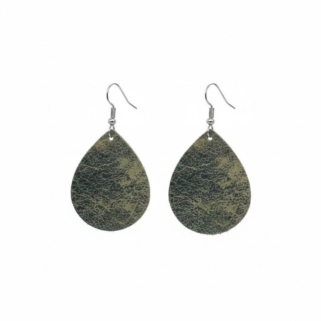 Platinum Crackle Teardrop Goat Leather Earrings