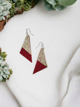 Load image into Gallery viewer, Cranberry Leather and Gold Chunky Glitter Leather Earrings - E19-1329