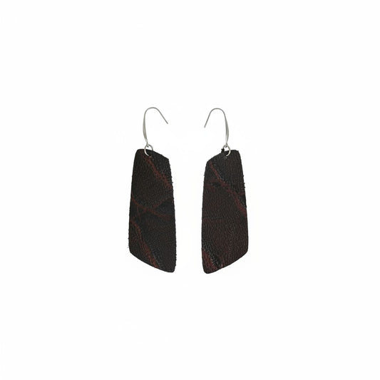 Maroon & Black Cherry Elephant Angled Bar Leather Earrings