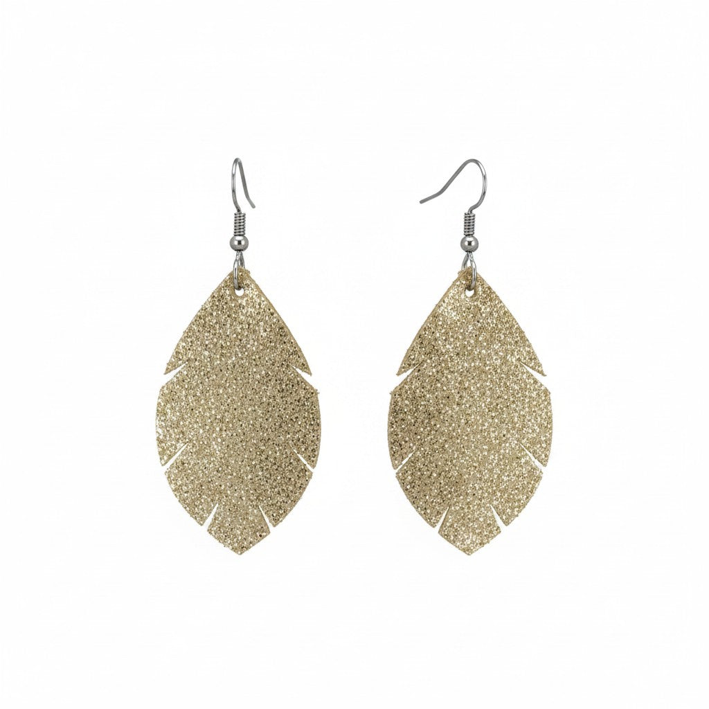Platinum Crackle Feather Goat Leather Earrings