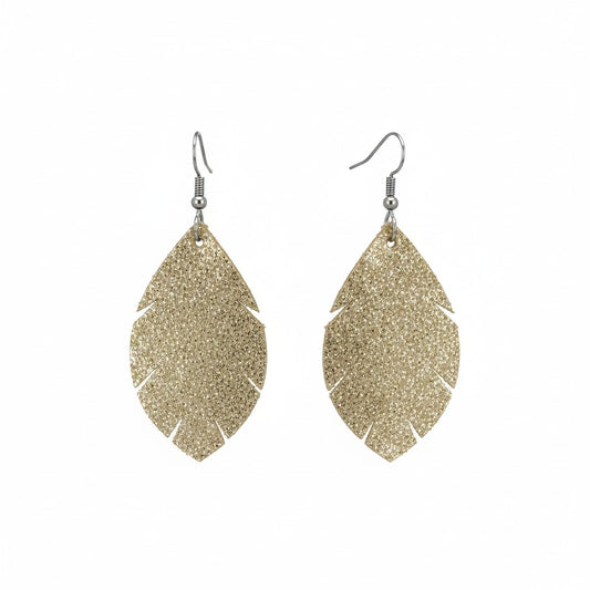 Platinum Crackle Feather Goat Leather Earrings