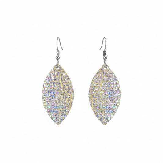 Silver Halo Iridescent Marquise Leather Earrings