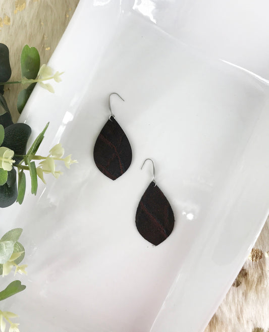 Maroon Embossed Elephant Leather Earrings - E19-1337