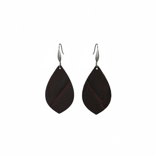 Maroon Black Cherry Leaf Elephant Leather Earrings