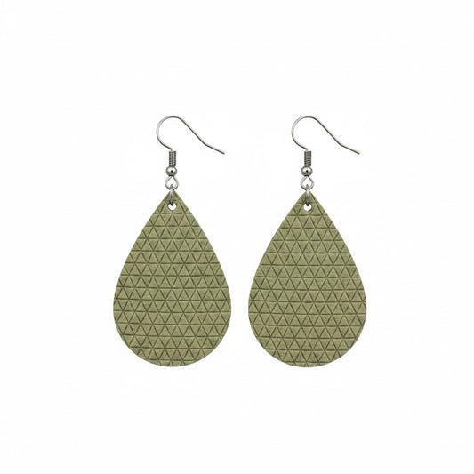 Olive Khaki Geometric Teardrop Italian Leather Earrings