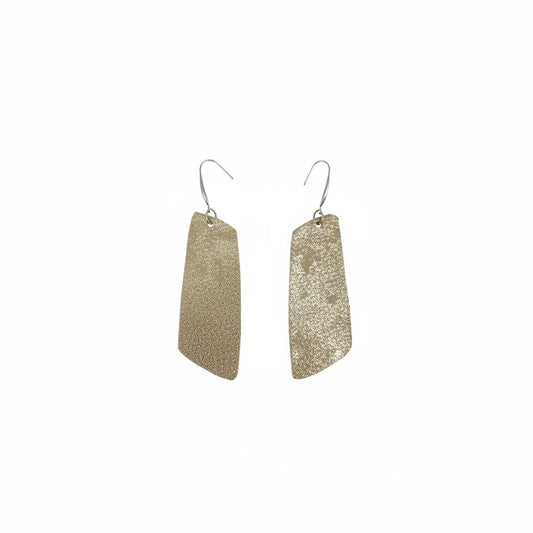 Platinum Crackle Goat Angled Bar Leather Earrings