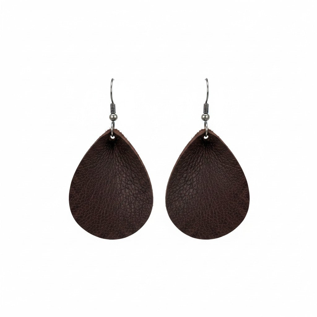 Maroon Black Cherry Teardrop Elephant Leather Earrings