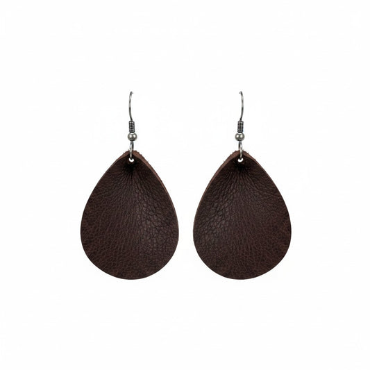 Maroon Black Cherry Teardrop Elephant Leather Earrings