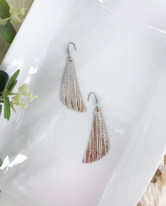 Striped Silver on Beige Metallic Leather Earrings - E19-1344