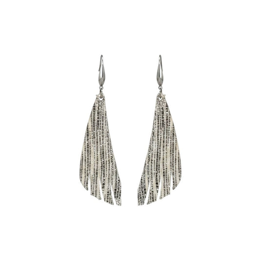 Rainy Day Silver Stripe Fringe Leather Earrings